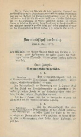 Vormundschaftsordnung. Vom 5. Juli 1875.