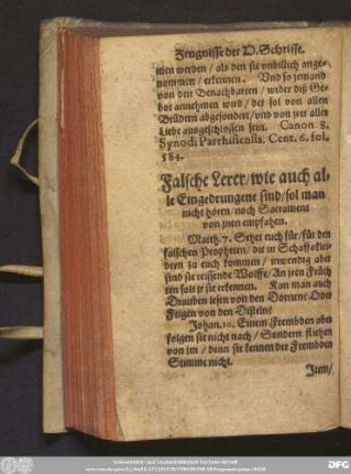 Falsche Lerer/ wie auch alle Eingedrungene sind/ sol man nicht hören/ noch Sacrament von inen empfahen.