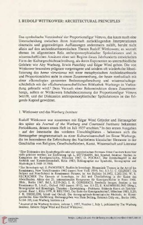 I. Rudolf Wittkower: Architectural principles