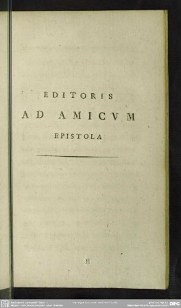Editoris Ad Amicum Epistola