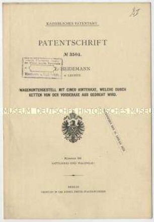 Patentschrift eines Wagenuntergestells, Patent-Nr. 3504