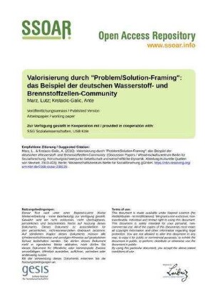 Valorisierung durch "Problem/Solution-Framing": das Beispiel der deutschen Wasserstoff- und Brennstoffzellen-Community