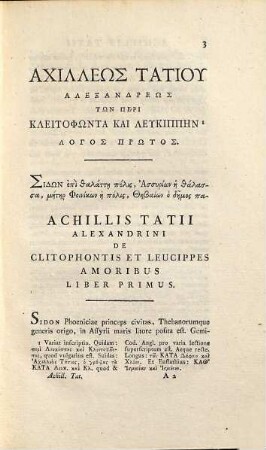 Achilleōs Tatiu Alexandreōs Erōtikōn Biblia 8 : Graece Et Latine = Achillis Tatii Alexandrini De Clitophontis Et Leucippes Amoribus Libri VIII