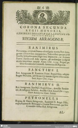 Corona Secunda Regii Honoris, Exhibens Originem Ex Sanguine vetustissimorum Regum Arragoniae