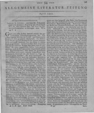 Rau, K. H.: Ansichten der Volkswirthschaft mit besonderer Beziehung auf Deutschland. Leipzig: Göschen 1821
