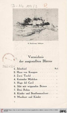 Verzeichnis der ausgestellten Blätter (Nr.1-144)