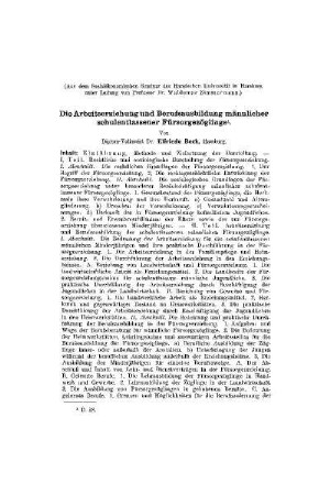 Die Arbeitserziehung und Berufsausbildung männlicher schulentlassener Fürsorgezöglinge