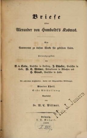Briefe über Alexander von Humboldt's Kosmos : ein Commentar zu diesem Werke für gebildete Laien. 4,1