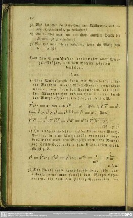 Von den Eigenschaften irrationaler oder Wurzel-Größen, und den Rechnungsarten derselben