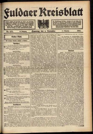 Erste Ausgabe vom Samstag, den 04. November 1911.