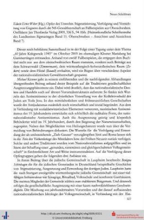 Edwin Ernst Weber (Hg.): Opfer des Unrechts. Stigmatisierung, Verfolgung und Vernichtung von Gegnern durch die NS-Gewaltherrschaft an Fallbeispielen aus Oberschwaben.