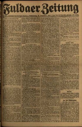 Erste Ausgabe vom Donnerstag, den 18. Dezember 1919.