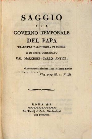 Saggio sul Governo temporale del Papa