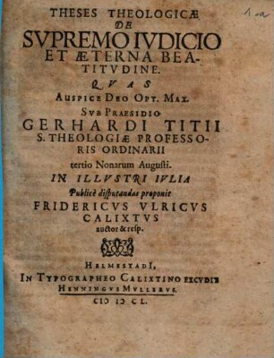 Theses Theologicae De Supremo Iudicio Et Aeterna Beatitudine