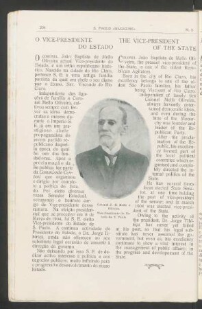 [Fotogravura do] Coronel J. B. Mello e Oliveira - Vice-Presidente do Estado de S. Paulo