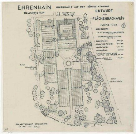Belegungspläne Urnenhain II (Originale) - Ehrenhain Südwestkrichhof Stahnsdorf - Komplett auf einer Rolle Feld 1-10
