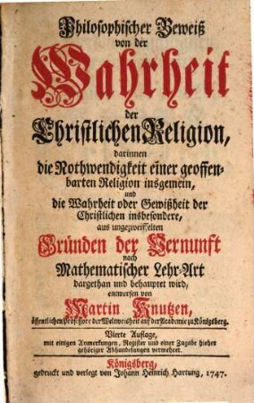 Philosophischer Beweiß von der Wahrheit der christlichen Religion