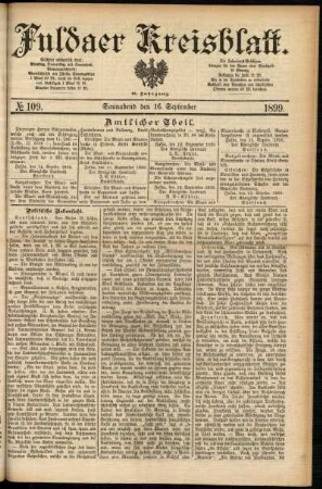 Erste Ausgabe vom Samstag, den 16. September 1899.