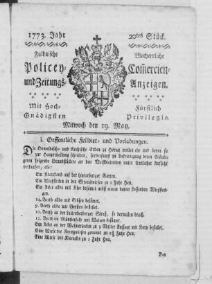 20tes Stück, Ausgabe vom 19. May 1773