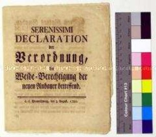 Bekanntmachung der Verordnung von Karl Wilhelm Ferdinand Herzog zu Braunschweig-Lüneberg betreffs Weiderecht