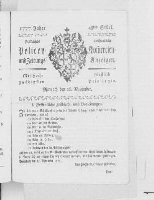 48tes Stück, Ausgabe vom 26. November 1777