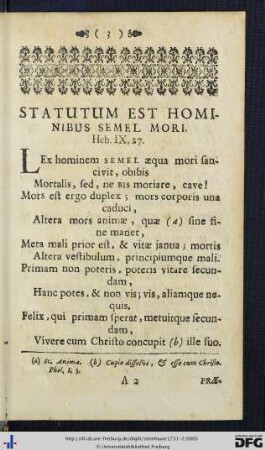 Statutum Est Hominibus Semel Mori.