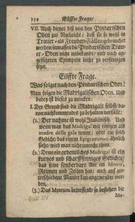 Eilffte Frage. Was folget nach den Pindarischen Oden? ...
