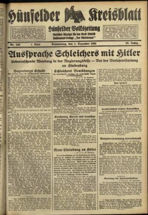 Erste Ausgabe vom Donnerstag, den 01. Dezember 1932.