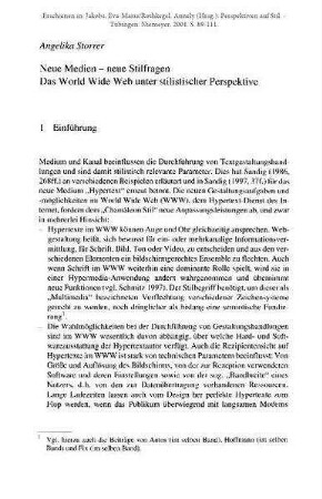 Neue Medien - neue Stilfragen. Das World Wide Web unter stilistischer Perspektive