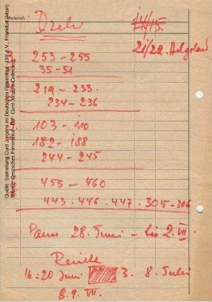 Notizzettel, handschriftlich von Curd Jürgens