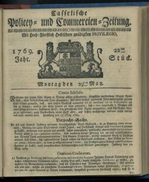 22tes Stueck, Montag den 29ten May 1769
