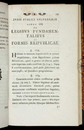 Caput III. De legibus fundamentalibus et formis rei publicae.