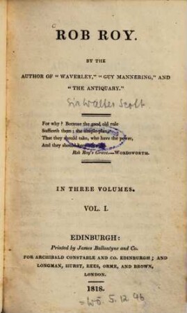 Rob Roy : in three volumes, 1