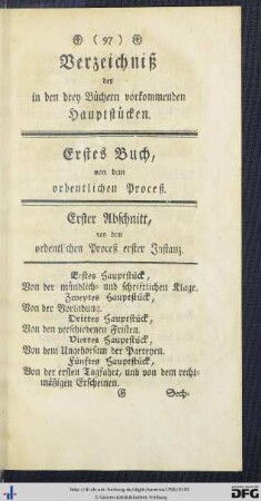 Verzeichniß der in den drey Büchern vorkommenden Hauptstücken.