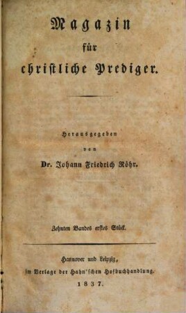 Magazin für christliche Prediger. 10. 1837