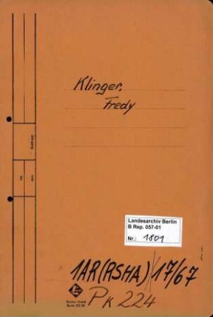 Personenheft Fredy Klinger (*23.09.1911), Polizeiobersekretär