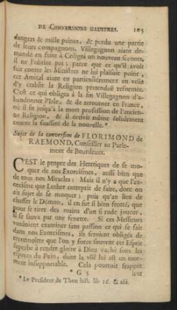 Sujet de la conversion de Florimond de Raemond, Conseiller au Parlement de Bourdeaux