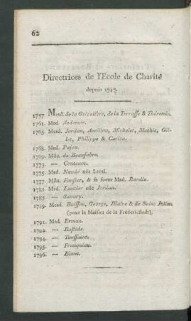 Directrices de l'Ecole de Charité