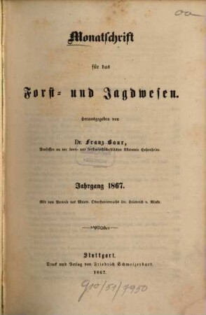 Monatschrift für das Forst- und Jagdwesen. 1867, 1867