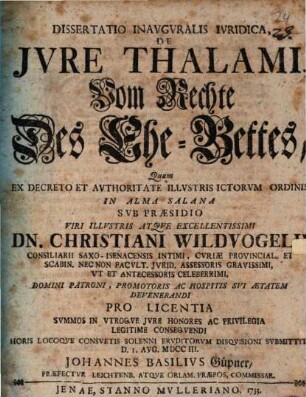 Diss. inaug. ... de iure Thalami ...