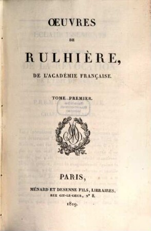 Oeuvres de Rulhière, de l'Académie Française, 1