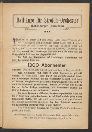 Balltänze für Streich-Orchester (Landsberger Tanzalbum)
