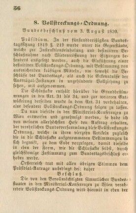 8. Vollstreckungs-Ordnung. Bundesbeschluß vom 3. August 1820