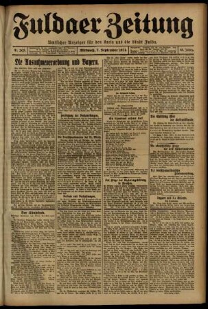 Erste Ausgabe vom Mittwoch, den 07. September 1921.