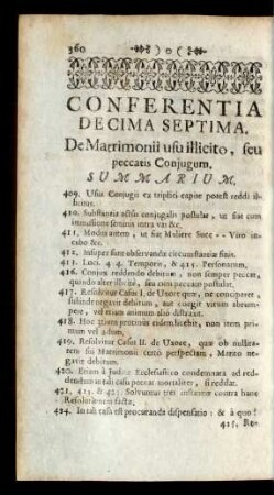 Conferentia Decima Septima. De Matrimonii usu illicito, seu peccatis Conjugum