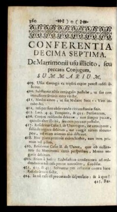Conferentia Decima Septima. De Matrimonii usu illicito, seu peccatis Conjugum