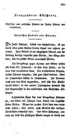 Dreyzehnter Abschnitt: Physischer und politischer Zustand der Inseln Thiaqui und Cephalonien.