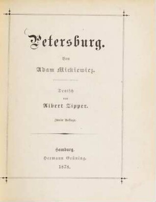Petersburg : Von Adam Mickiewicz. Deutsch von Albert Zipper