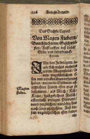 Das Sechste Capitel. Von Magen Fiebern/ Bauchsuchtenn/ Geschwulsten/ Aufflauffen deß Leibs/ Gilbe/ und Leberkranckheiten.