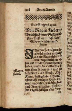 Das Sechste Capitel. Von Magen Fiebern/ Bauchsuchtenn/ Geschwulsten/ Aufflauffen deß Leibs/ Gilbe/ und Leberkranckheiten.